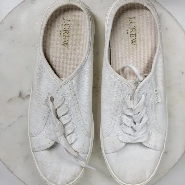 J.Crew Slip-on Sneakers Womens 8 White Canvas Slide On Lace Up Casual Mule - Image 9