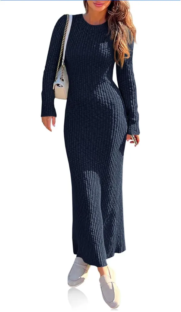 Amazon Ribbed MIDI Dress Blue - Image 2