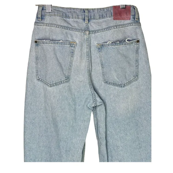 ZARA Vintage Relaxed Style High Rise Wide Leg Raw Hem Casual Cotton Jean 4 Blue - Image 8