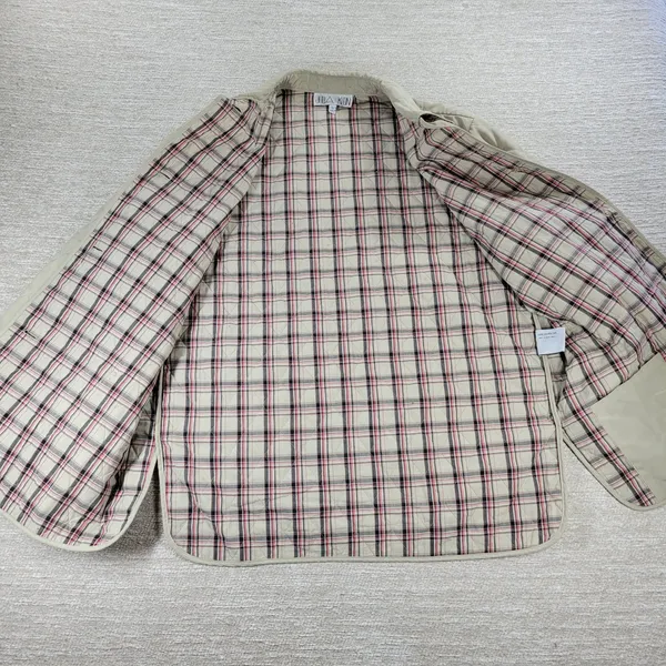 Julia Klein Quilted Jacket Large Beige Plaid Lined Preppy Equestrian Barn Coat - Image 9