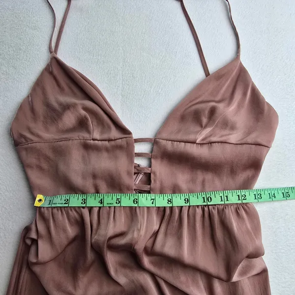 ASOS NWT 25Y Women Mauve Satin Wide Leg Jumpsuit Strappy V-Neck Open Back Size 6 - Image 7