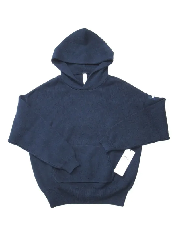 NWT Alo Unisex Scholar Hooded Sweater in Navy Blue Heavyweight Oversized Knit XS - Image 2