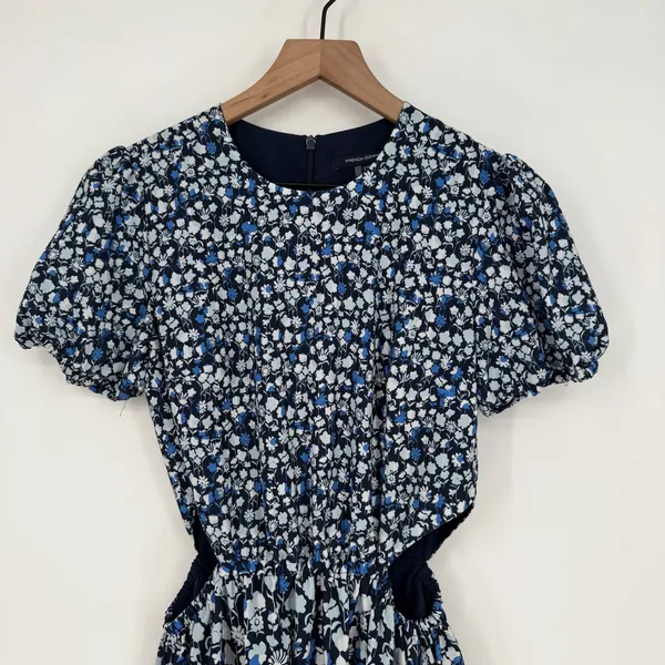 French Connection Floral Cutout‎ Ruffle Dress Navy Blue XS 4 Puff Sleeve - Image 5