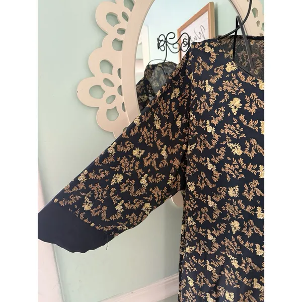 April Cornell For Cornell Trading Black Floral Midi Dress‎ Size Large Vtg Kaftan - Image 4