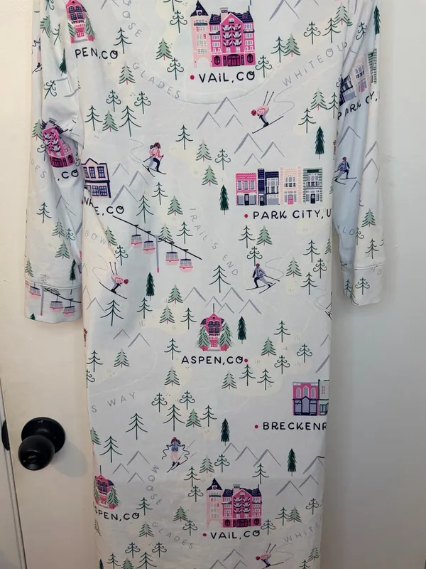 Soma XS Ski Town Nightgown Dress Aspen Vail Breckenridge Park City 3/4 Sleeve - Image 8