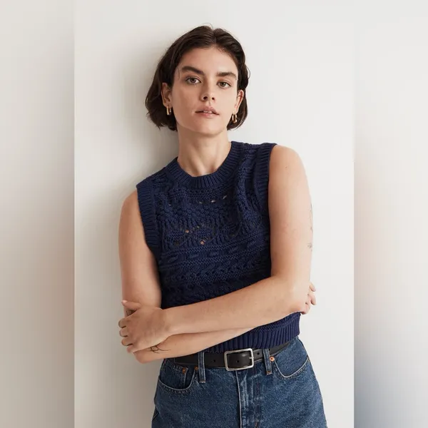 Madewell Open Stitch Sweater Vest in Navy S - Image 5