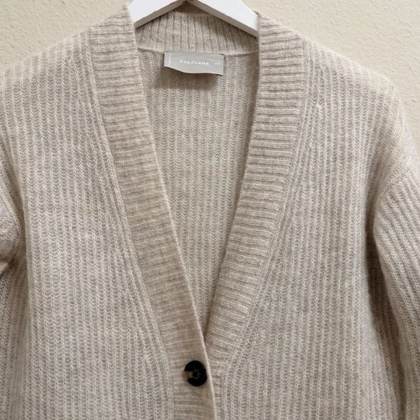 Everlane The Oversized Alpaca‎ Cardigan Oatmeal Cream/Gray Knit XXS Cozy Soft - Image 3