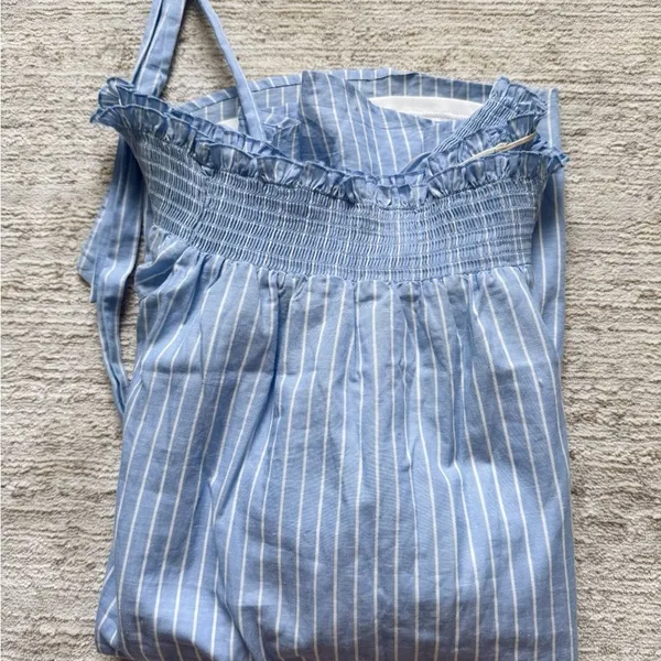 Blue Striped Off The Shoulder Dress (XS) - Image 4