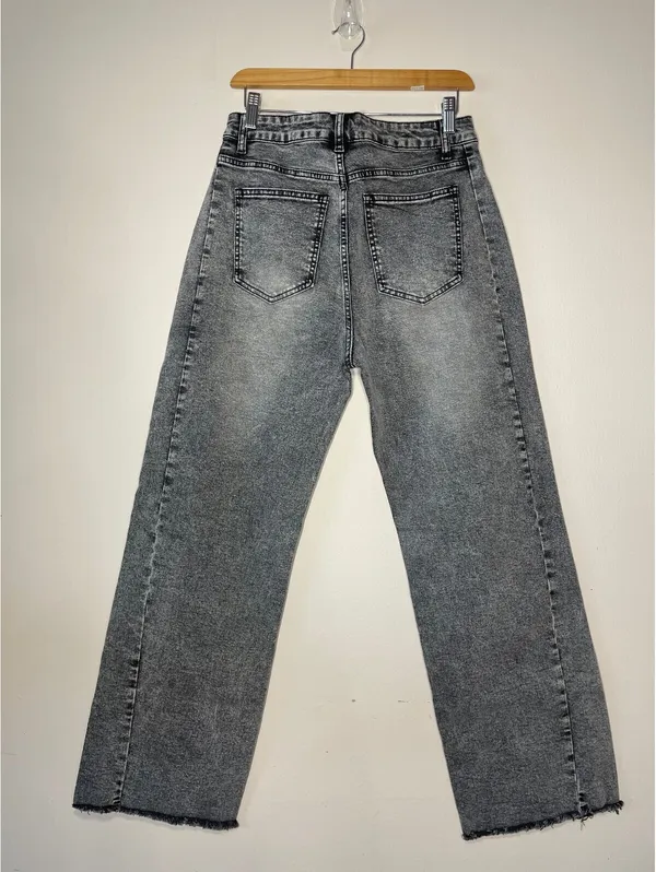 Kiczoy New Acid Wash Grey Wide Leg Jean Raw Hem Grunge Sz 12 - Image 4