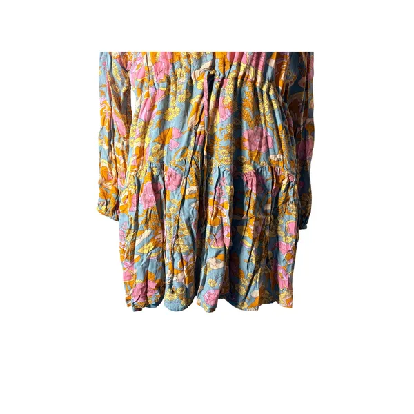 Entro Floral Mini Dress Womens Medium Blue Pink‎ Excellent Tiered Boho - Image 14