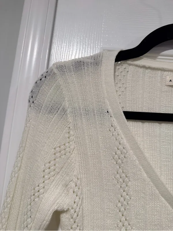 NWT Aeropostale Size L Ivory Pointelle Knit Cropped Stretch Lace Cardigan Y2K - Image 3
