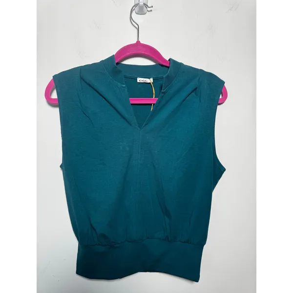 OGL Move Women's Size M Deep Water Blue Sleeveless V-Neck Banded Waist Tank Top - Image 3