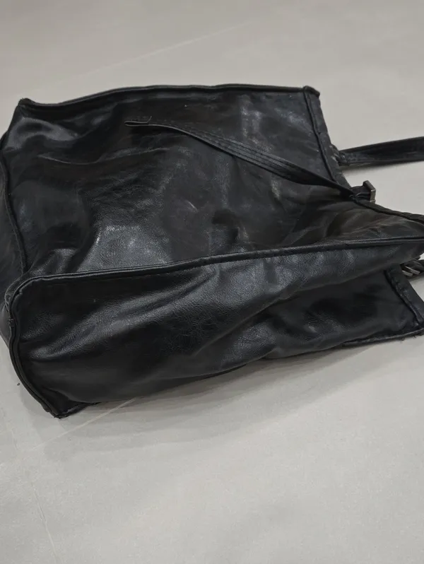 Zara Classic Black Faux-leather Tote Bag With Dual Shoulder Straps Big Capacity - Image 3