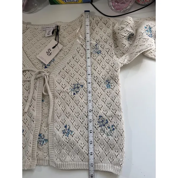 Sincerely‎ Jules Floral Embroidered Pointelle Knit Tie Front Cardigan Cream M - Image 7