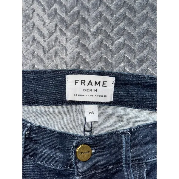 FRAME Le Skinny de Jeanne‎ Jeans Dark Wash Raw Hem Denim Size 28 - Image 3