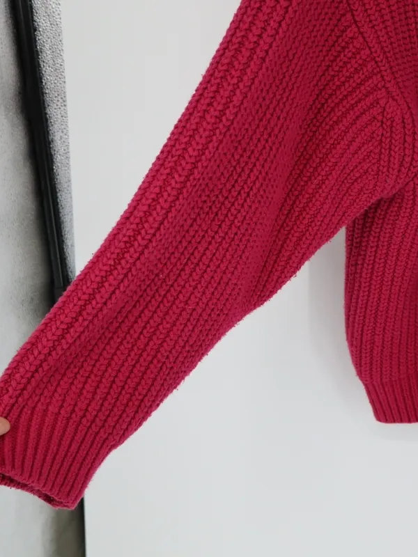 Free People Oversized Cowl Neck Sweater Fuchsia Pink Chunky Knit Slouchy Medium - Image 8