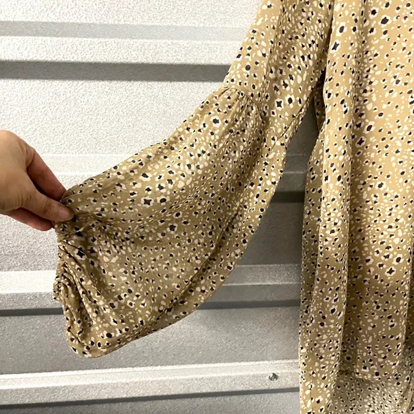 By Together Leopard Print Blouse‎ Womens Small Tan Boho Lace Up Balloon Sleeve - Image 3