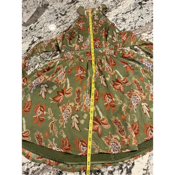 Angel Biba Size 8 Olive Floral Halter Mini Dress Boho Fit & Flare - Image 6