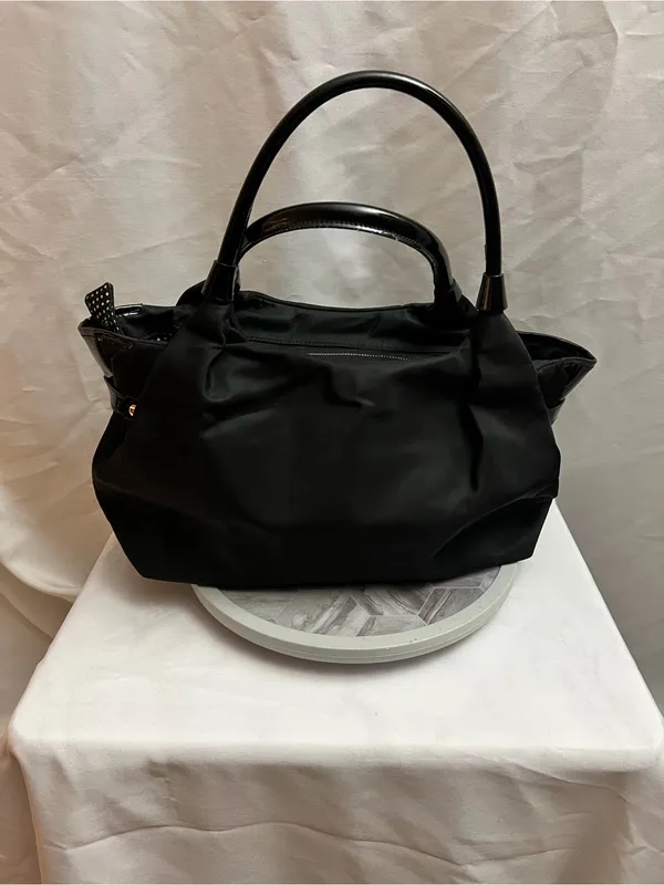 Kate Spade Black Nylon Handbag Patent Trim Polka Dot Lining Tote - Image 2