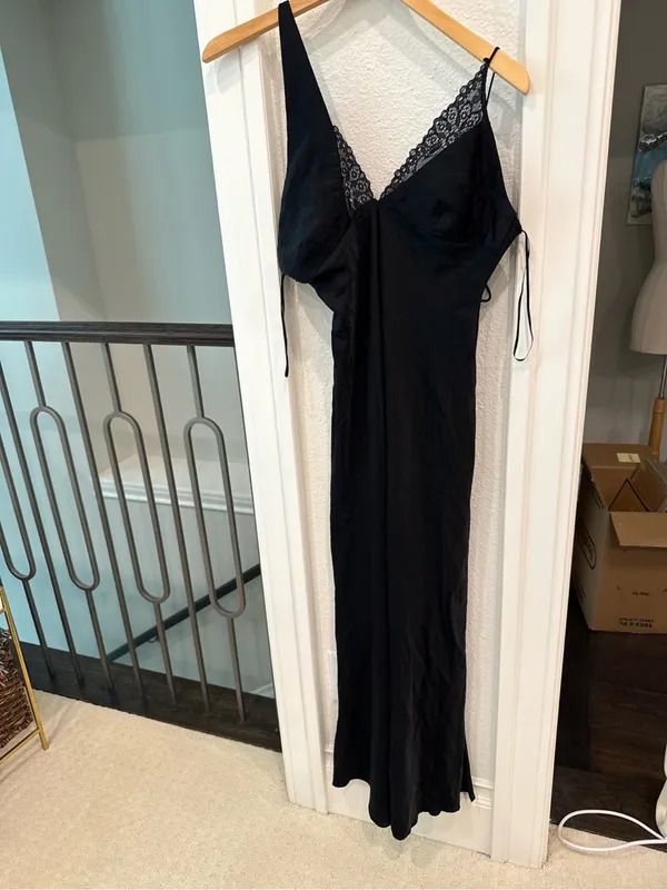 Bardot Black Lace Asymmetric Draped Maxi Slip Dress US 6 M - Image 2