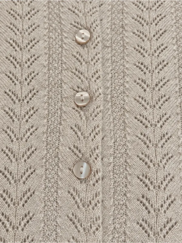 Alex Marie 100% Cashmere Pointelle Button Cardigan Cottagecore Beige M Soft Girl - Image 3