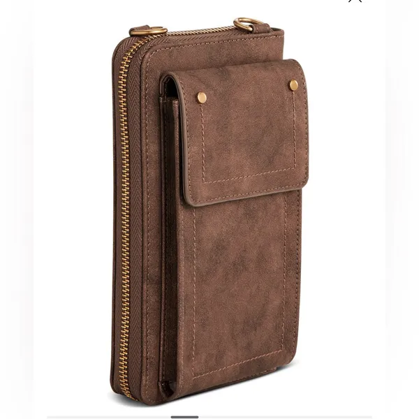 Style & Co. Leather Crossbody Phone Wallet in Chocolate‎ Brown - Image 5