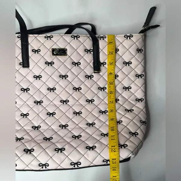 Luv Betsey By Betsey Johnson Pink Black Large Bag Bows Tote Quilted Y2K‎ Quirky - Image 4