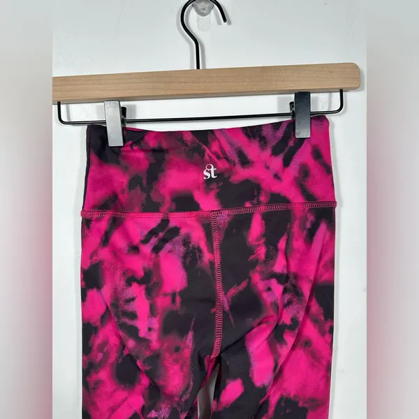 Strut This Pink Black Tie Dye Leggings Small High Rise‎ Yoga Athletic Pants - Image 6