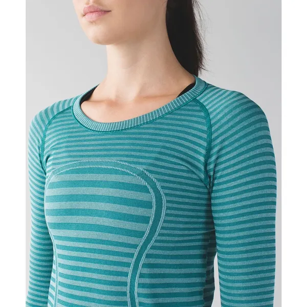 Lululemon Swiftly Tech Long Sleeve Crew Teal Blue Green Striped Running Top 4 - Image 3