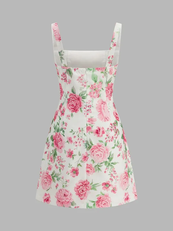 CoMMENSE Square Neck Rose Print Slip Mini Dress Size Large - Image 3