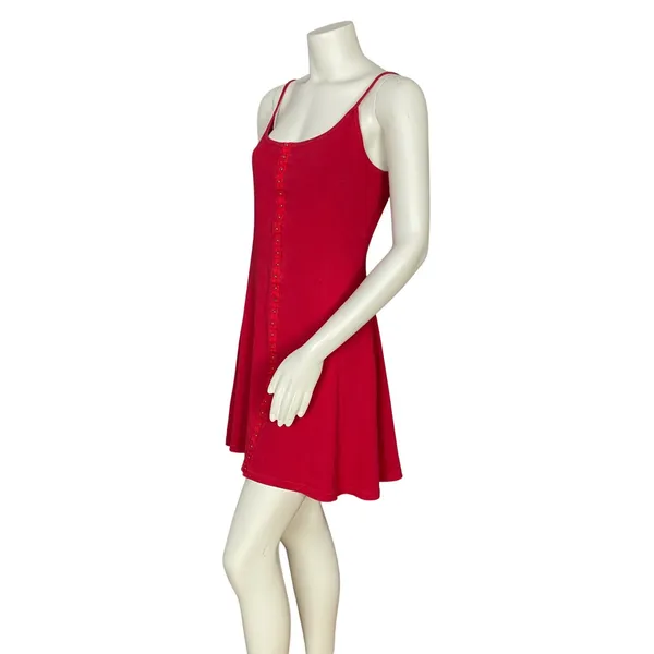 Vintage 90s Mini Dress Hook and Eye Front Retro Sleeveless A-Line Scoop Neck - Image 3