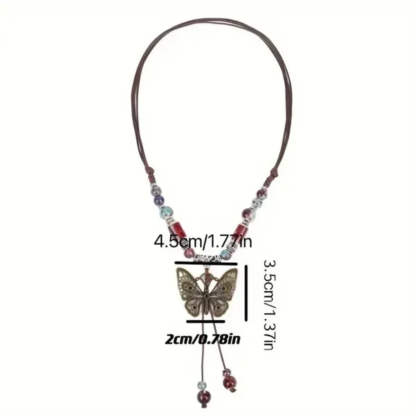Ethnic Style Butterfly Long Necklace Vintage Sweater Chain Charm Boho Necklace J - Image 6