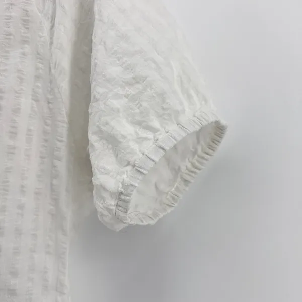 Anthropologie White V-Neck‎ Tiered Sleeve Tunic Dress Textured Collared Medium - Image 4