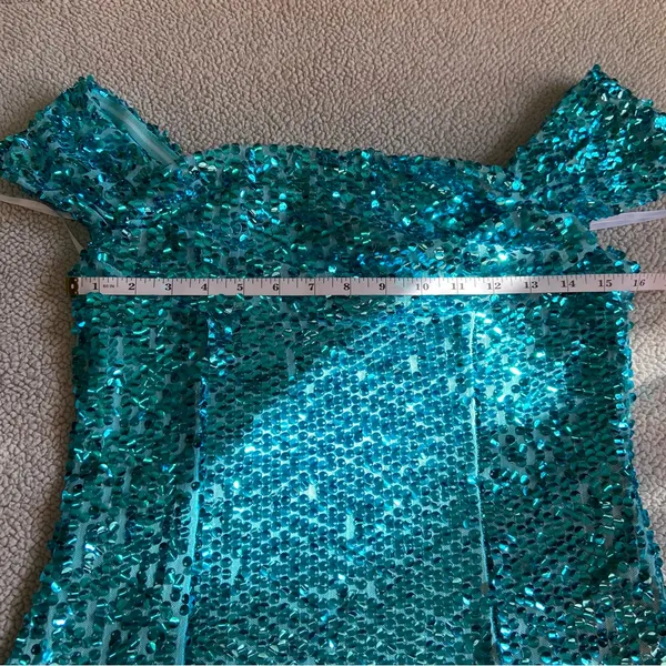 NWOT Lulus Glittering Nights Aqua Blue Sequin Off-the-Shoulder Mini Dress - Image 8