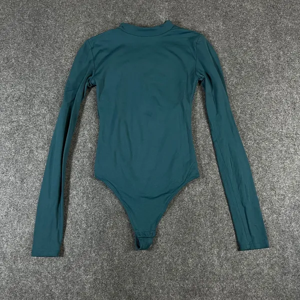 Babaton Mock Neck Long Sleeve Bodysuit Teal Green 2XS Thong Snap Closure - Image 2