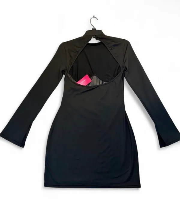 SHEIN ICON Mock Neck Mesh Insert Bodycon Black dress  - Image 4