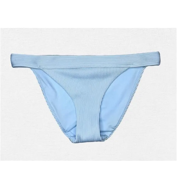 Abercrombie Fitch Ribbed Bikini Set S/M Blue Bralette Top Cheeky Bottom Swimsuit - Image 5