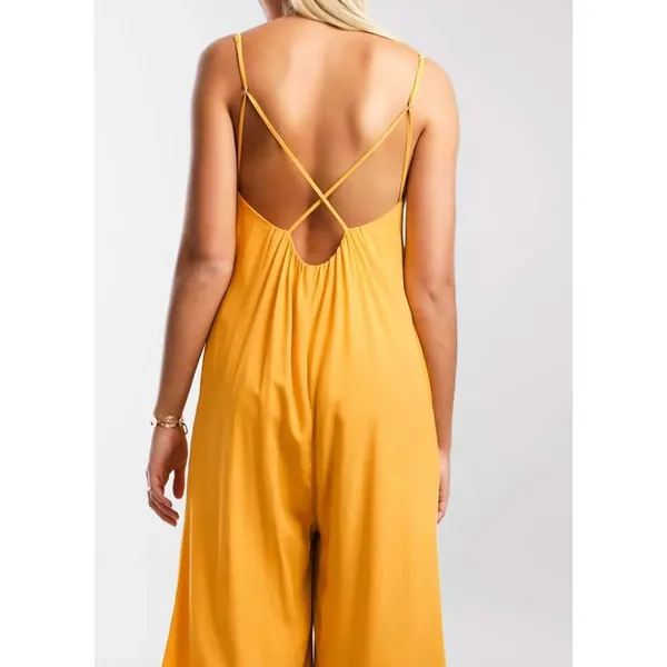 Daytrip BKE Flowy Wide Leg Cropped Jumpsuit‎ Yellow Boho Resortwear Medium New - Image 2