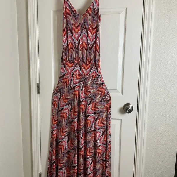 Veronica M Jene Stretch Drop Waist Maxi Dress Medium Boho Chevron Geometric - Image 3