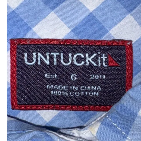 UNTUCKit Aria Blue‎ White Gingham Check Cotton Button Down Shirt Womens Size 6 - Image 3