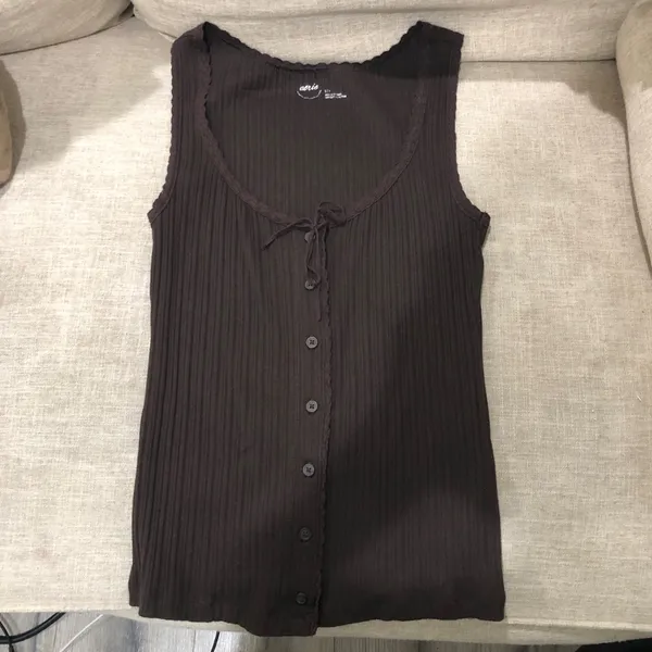 Aerie Dark Brown Chocolate Brown Stretchy Ribbed Tank Top Small - Image 4