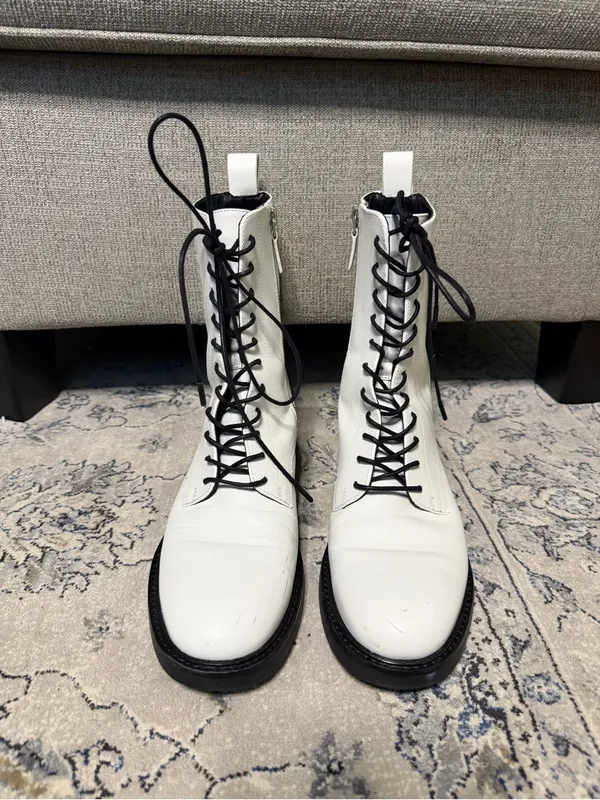 Tory Burch Double-T Combat Boot White Leather - Image 3