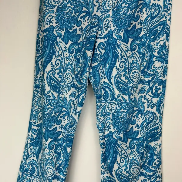 NWOT ZARA Linen Blend Trouser Pants Sz 6 Kick Flare Hem Blue Paisley Print - Image 8