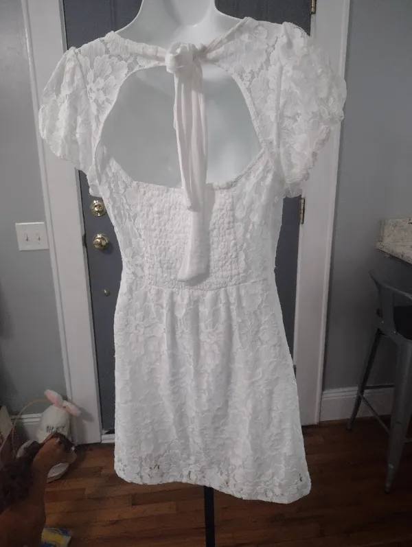 Free People White Hailee Lace Mini Dress with Back Tie - Image 4
