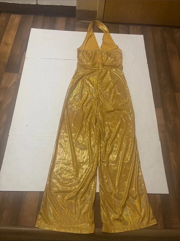 Gold Halter Wide-Leg Jumpsuit S NWOT Fall Halloween Costume Cosplay EDM Rave - Image 2