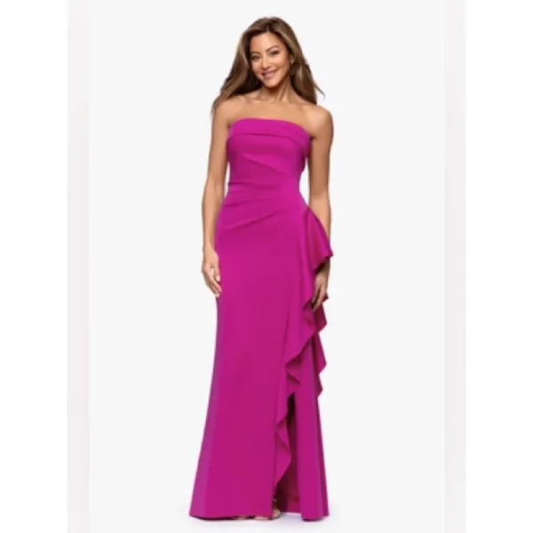 Source Unknown Strapless Fuchsia Ruffle-Detail Evening Gown - Image 2