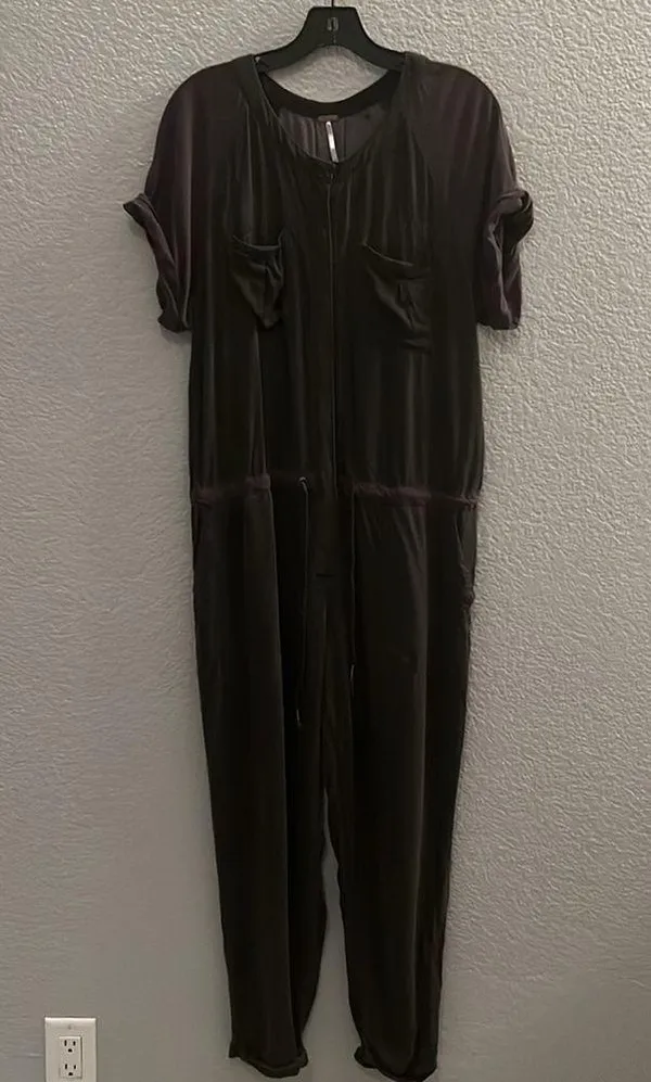 Free People Raving Rayon Utility Romper Washed Black Jumpsuit Size Small - Image 2