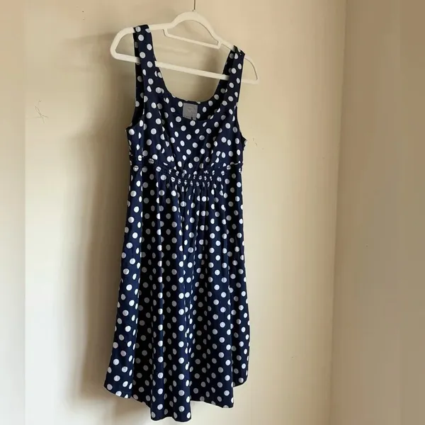 Anthropologie Polka Dot Dress - Vanessa Virginia Navy Blue White Womens sz 10 - Image 9