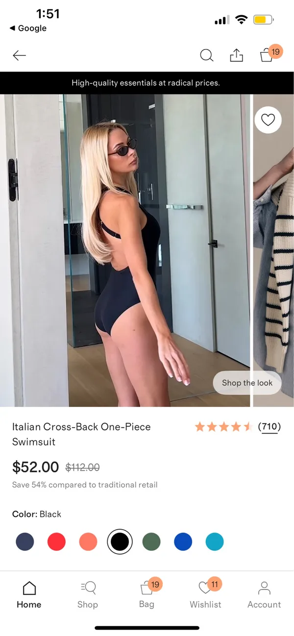 New Quince Cross-Back One-Piece Swimsuit in Black Size Large - Image 4