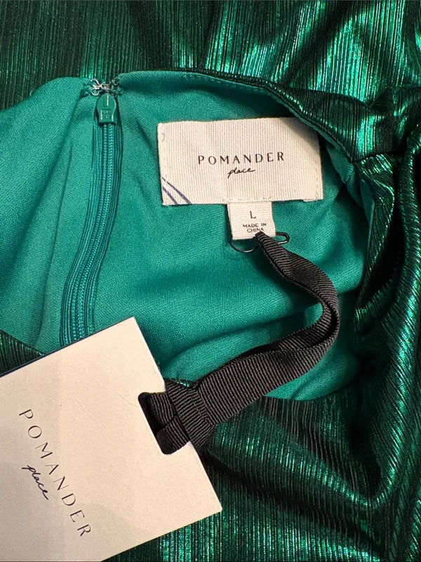 Pomander Place Tuckernuck Lilith Dress Emerald Green Midi Statement Sleeve L NWT - Image 7